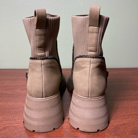 Call It Spring | Khaki Beige Chunky Zipper Sock Detail “Vesperr” Boots - 10 - Picture 8 of 11